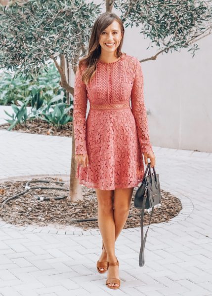 chicwish pink crochet dress with stuart weitzman heels