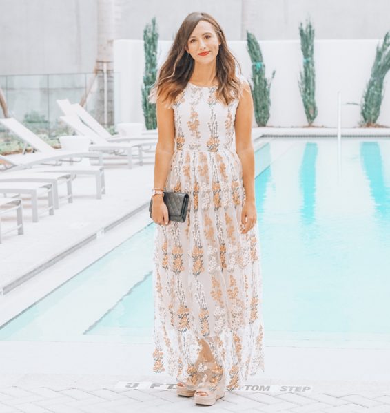 chicwish white lace maxi dress with chanel woc