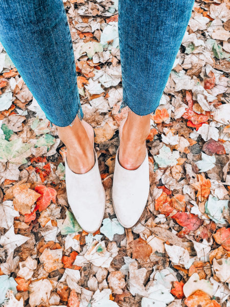 joie mules with frame raw hem denim in leaves