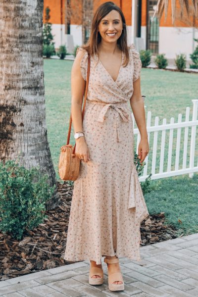 beyond boutique floral maxi with round rattan bag