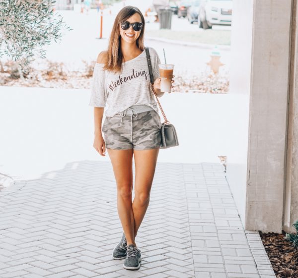 weekending tee with pink blush camo shorts