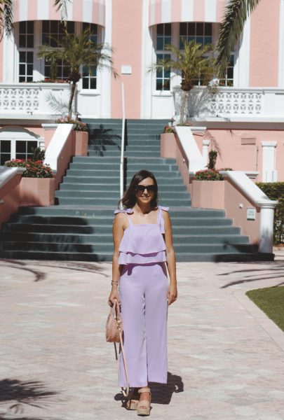 gianni bini lavender jumpsuit with marc fisher wedges