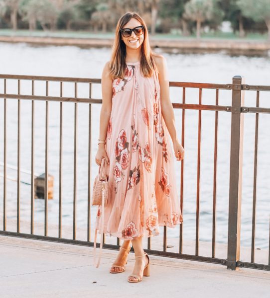 chicwish pink rose maxi with stuart weitzman nearlynude