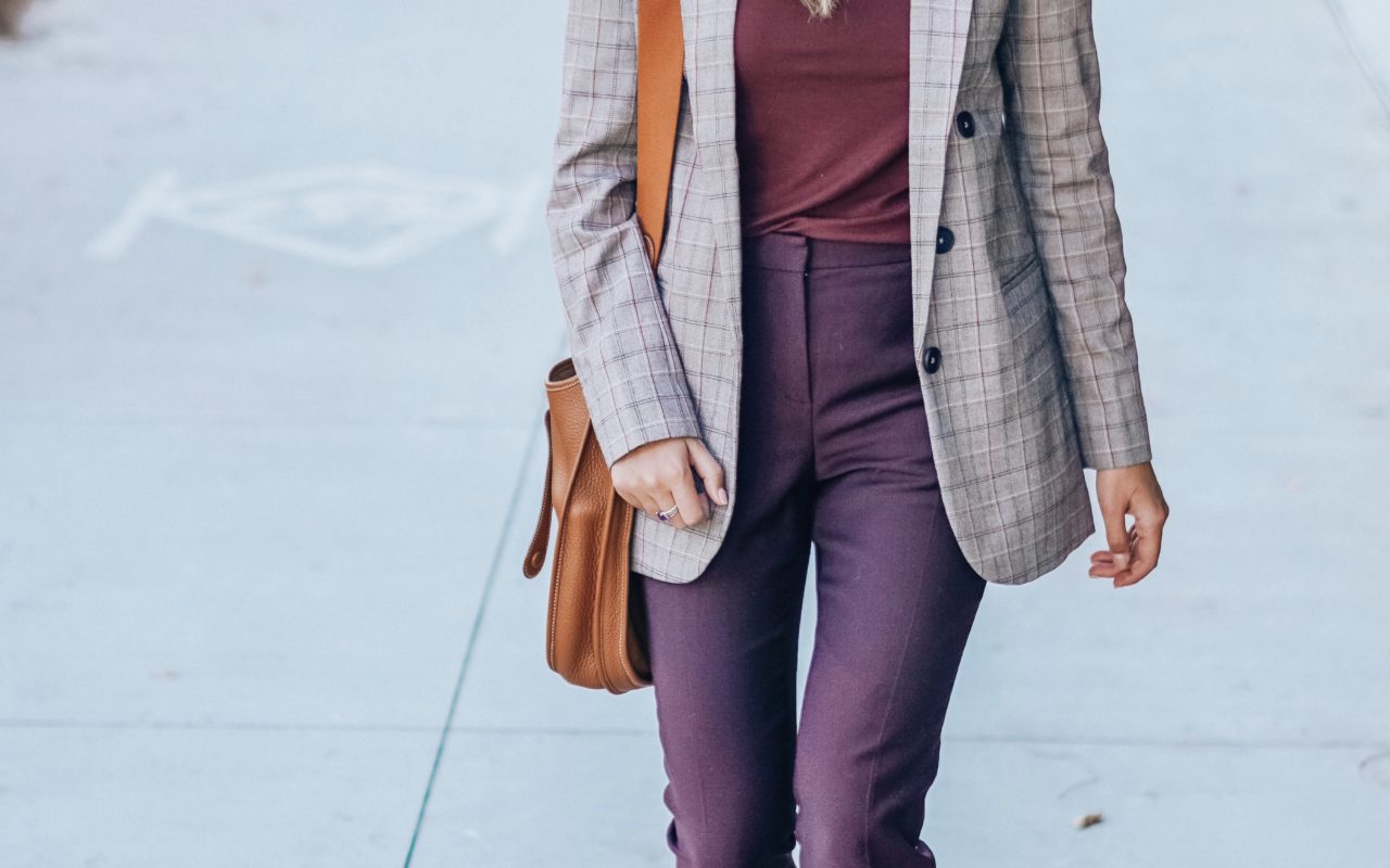 express plaid blazer with hermes evelyne and stuart weitzman sandals