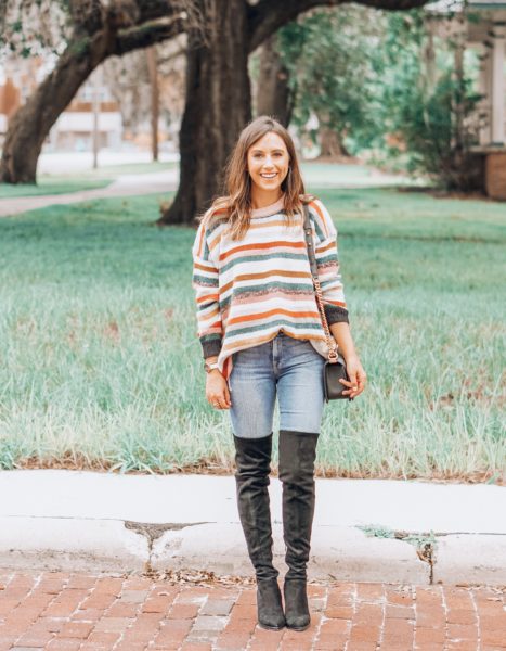 chicwish stripe sweater with black otk boots