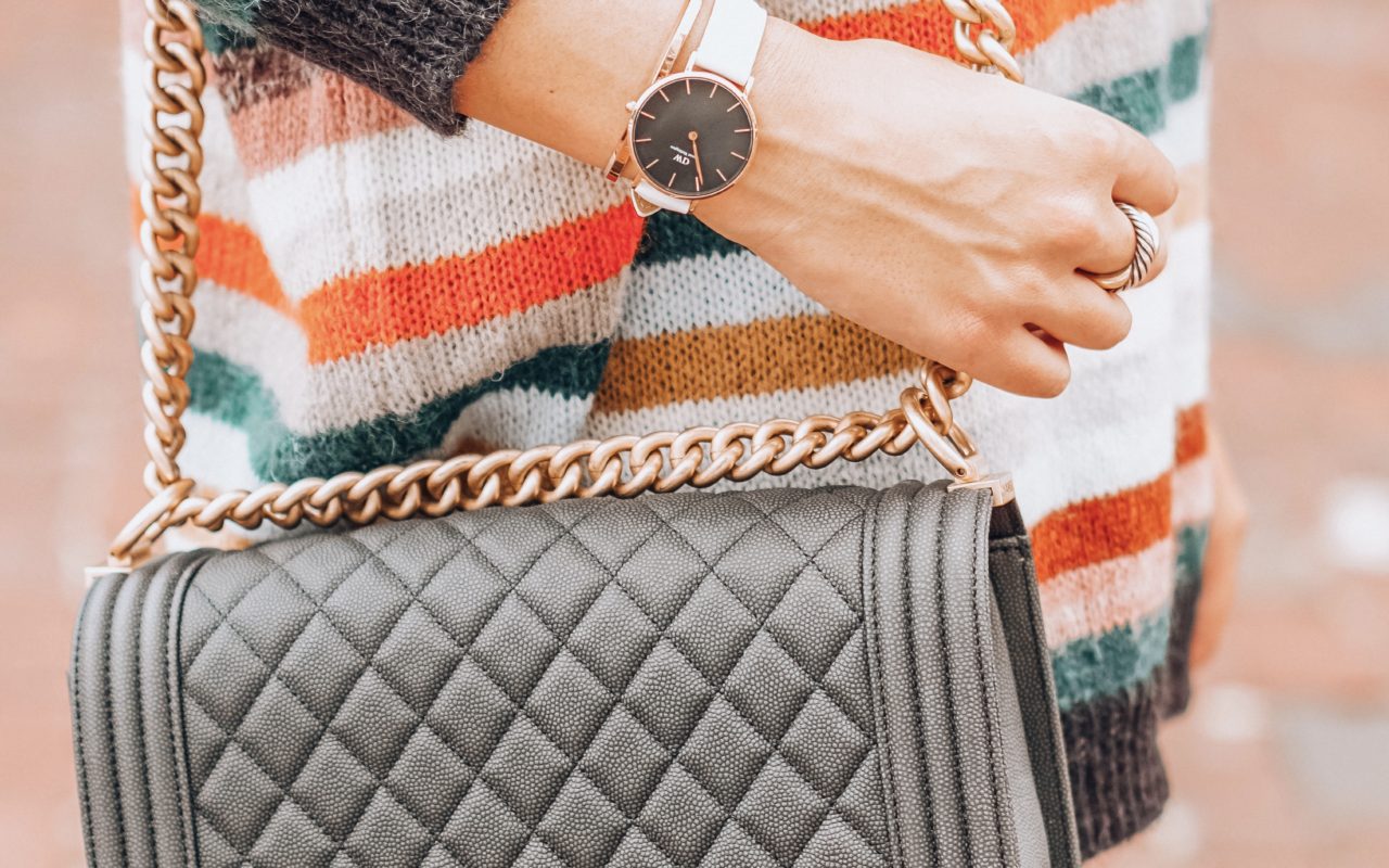 daniel wellington watch with stripe sweater