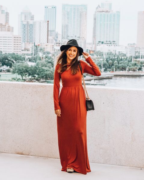 jardin by macris red maxi with black brixton hat