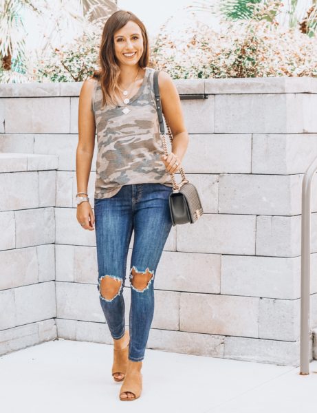 free people busted knee skinnies with pink blush camo tank
