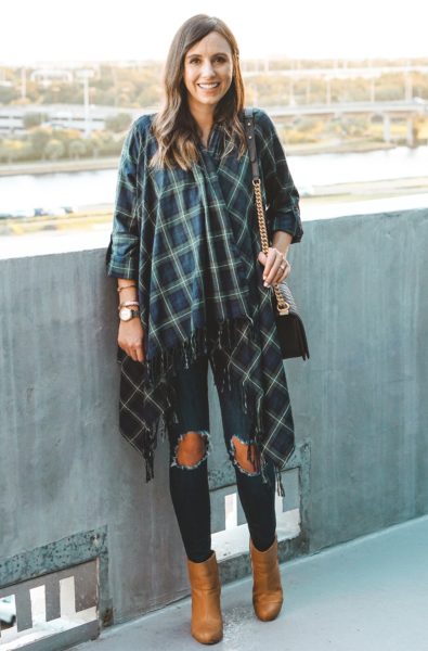 free people busted knee skinnies with vici plaid cardigan