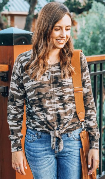 susan shaw accessories with camo shirt