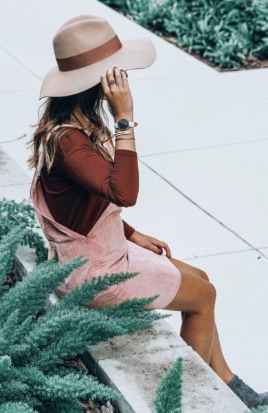 vince burgundy top with shein pink overall dress