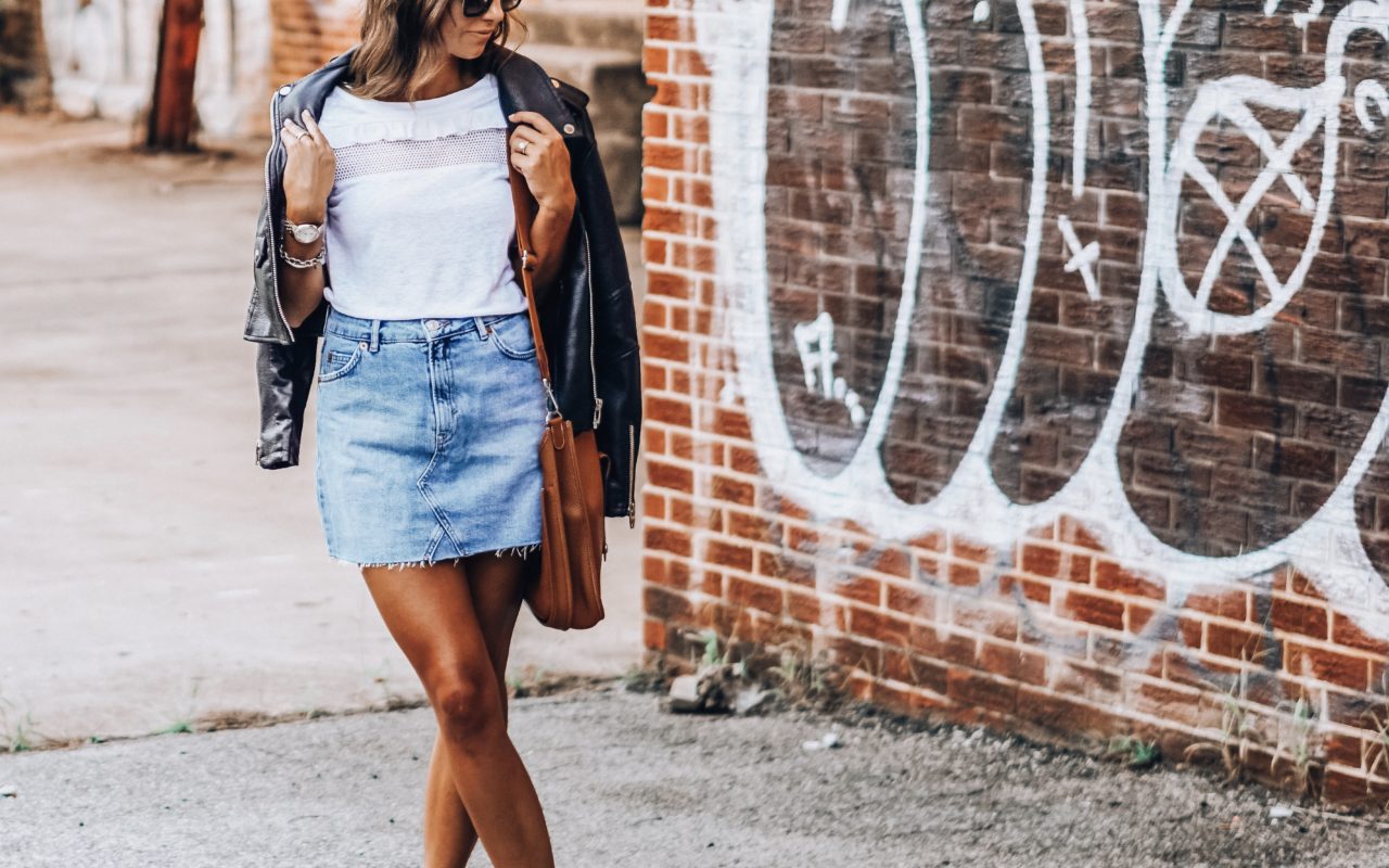 topshop denim skirt with blanknyc jacket