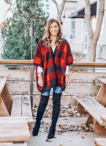 Pink Lily red plaid open poncho