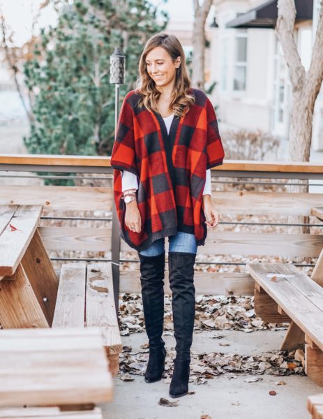 Pink Lily red plaid poncho