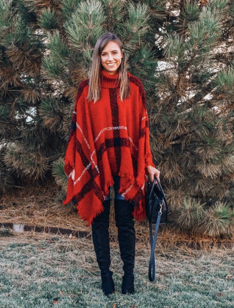 pink lily boutique red plaid poncho turtleneck
