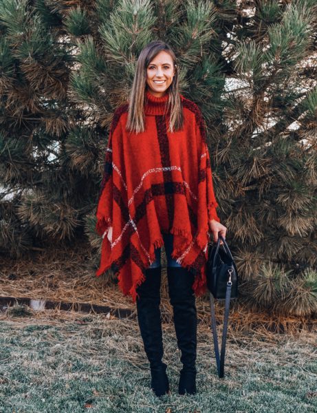 pink lily red plaid poncho turtleneck