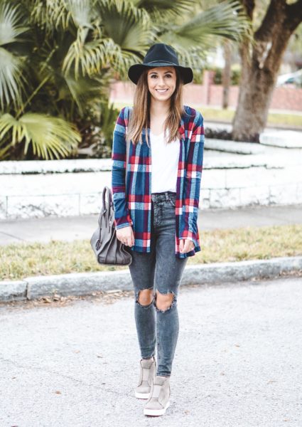 Plaid cardigan with elbow patches