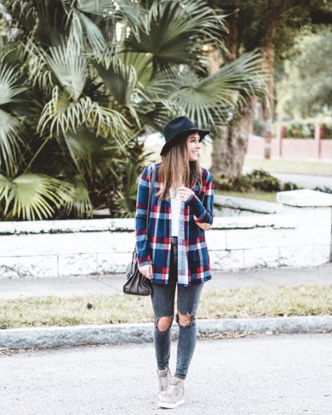 Pink Lily Find A New Trail Plaid Cardigan Navy