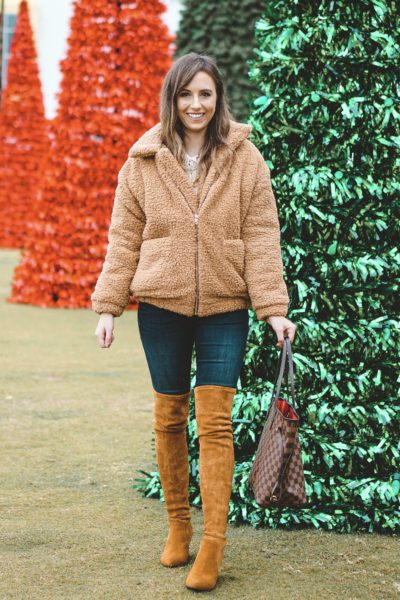 shein teddy coat with marlo boots