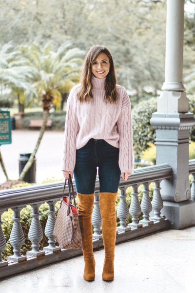 blush turtleneck sweater with marlo boots