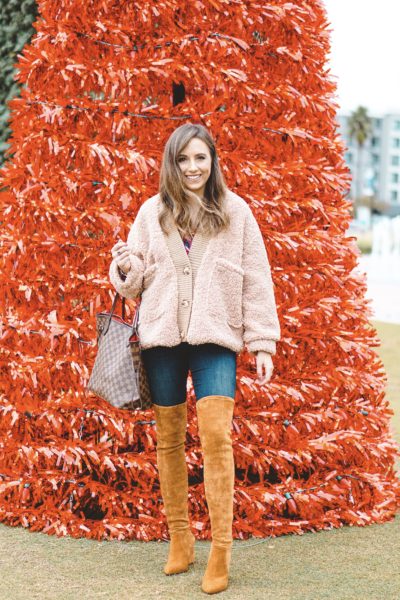 goodnight macaroon teddy coat with tan over the knee boots