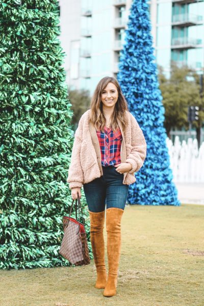 goodnight macaroon teddy coat with plaid top