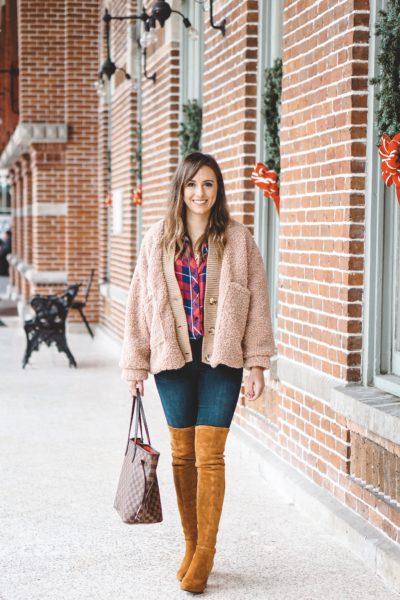 goodnight macaroon teddy cardigan with marlo over the knee boots