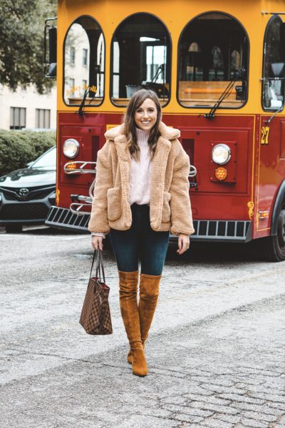 miss go lightly brown teddy coat with marlo boots