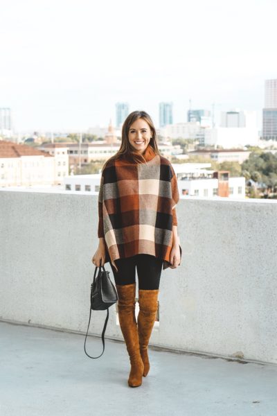 chicwish plaid poncho with over the knee boots