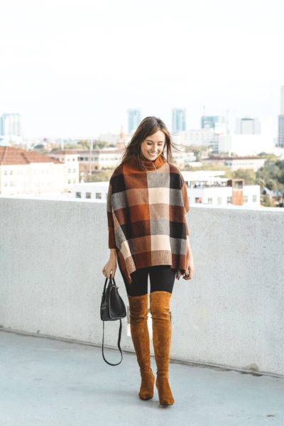 chicwish plaid poncho with marlo over the knee boots