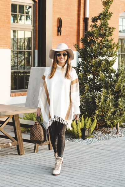 chicwish white fringe poncho with hiker boots