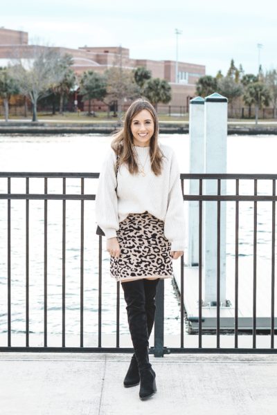 chicwish leopard knit skirt with white sweater
