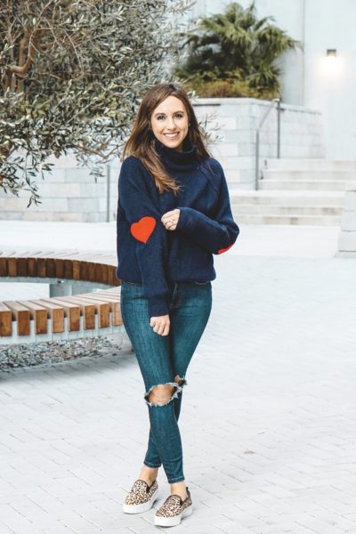 Heart and Soul Patched Knit Sweater in Navy