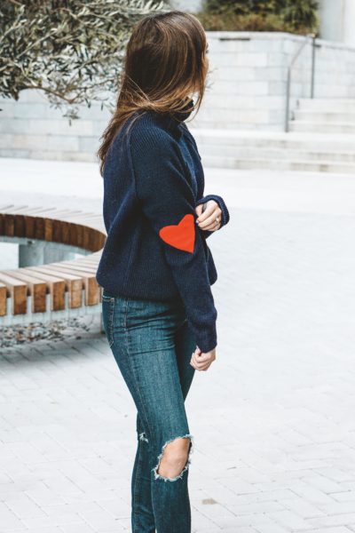 Chicwish Heart and Soul Patched Knit Sweater in Navy