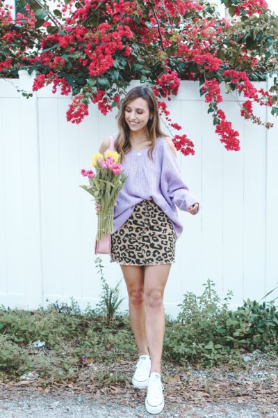 fab finds leopard skirt with purple sweater