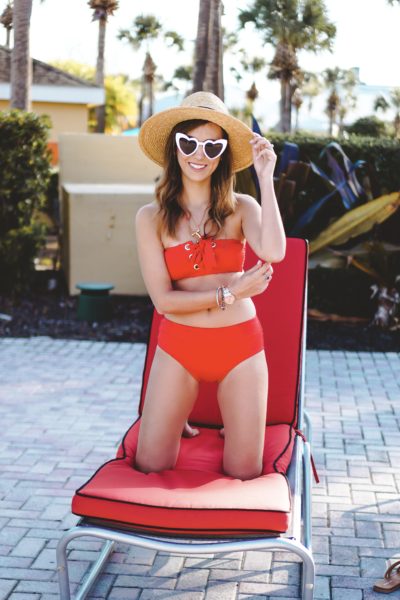 red bikini with heart sunglasses