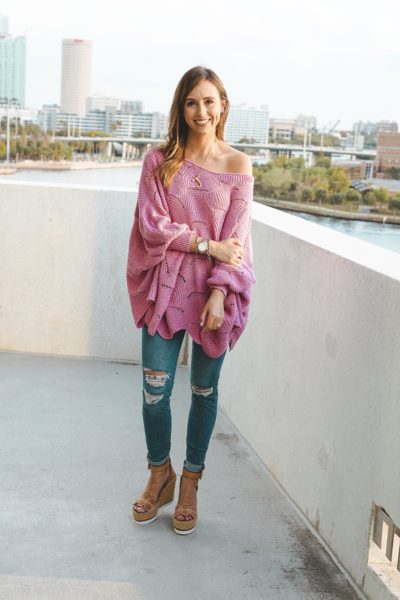 downtown diva lavender sweater with wedges