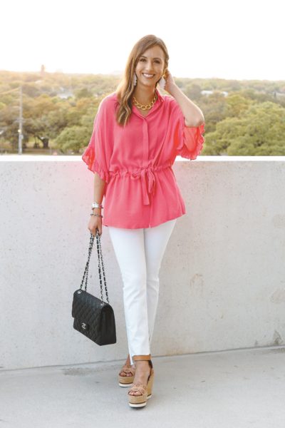 downtown diva pink blouse with see by chloe espadrilles