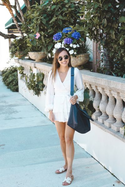 goodnight macaroon white romper with rayban icons
