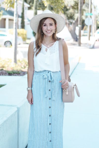 gilli button up skirt with skies are blue tank