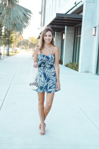 entourage clothing navy palm print dress with netted bag
