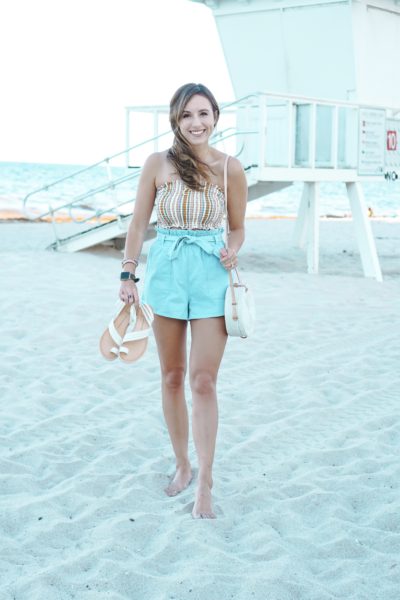 lulus chambray paper bag shorts and tube top