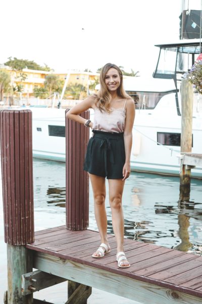 lulus black paper bag shorts and cami