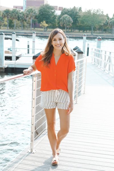 allison joy tangerine amelia blouse with z supply striped shorts