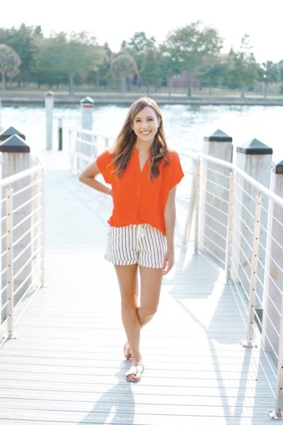 allison joy tangerine blouse with z supply striped shorts
