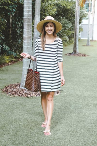 morning lavender stripe dress with brixton hat