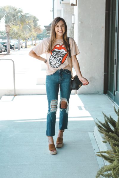 daydreamer rolling stones tee with marc fisher wedges