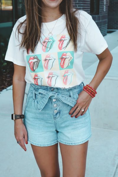 american eagle rolling stones tee with aid through trade bracelets