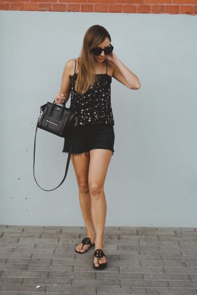 agolde black shorts with lace star tank