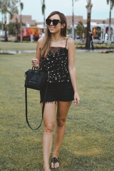 lace star tank with agolde black shorts